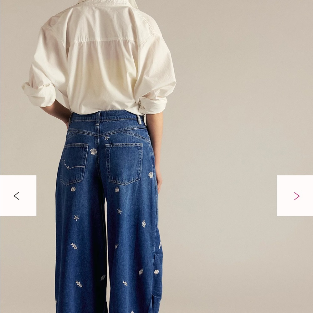 We The Free Embroidered Wide Leg Blue Jeans - Picture 2 of 7